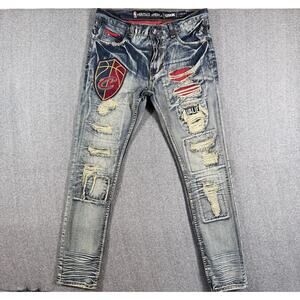 UNK Heritage Cleveland Cavaliers Jeans Mens W36 L34 Distressed Embroidered NBA